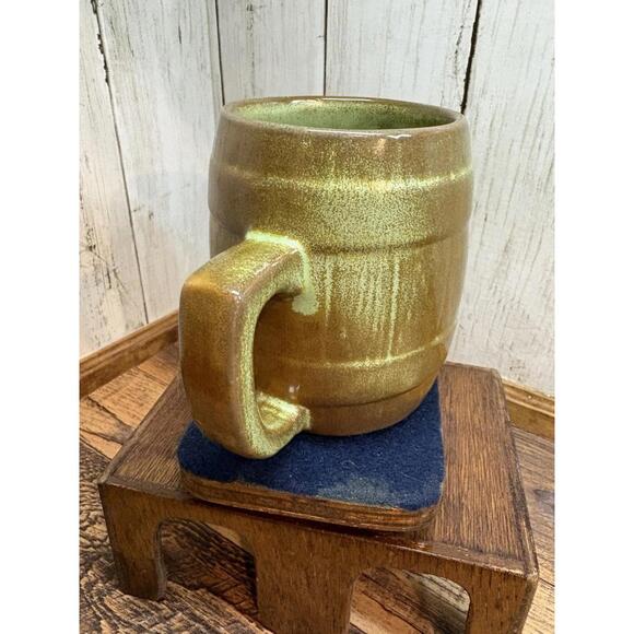 Frankoma Vintage Barrel Mug Tan Cream Green - Picture 4 of 9